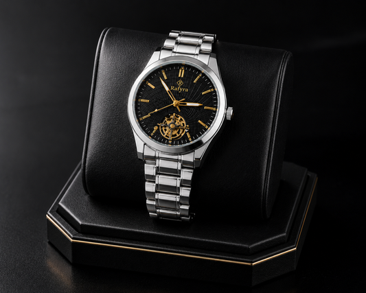 Rafyra Premium Silver Automatic Style Men’s Watch Luxury Stainless Steel Watch with Skeleton Dial Design