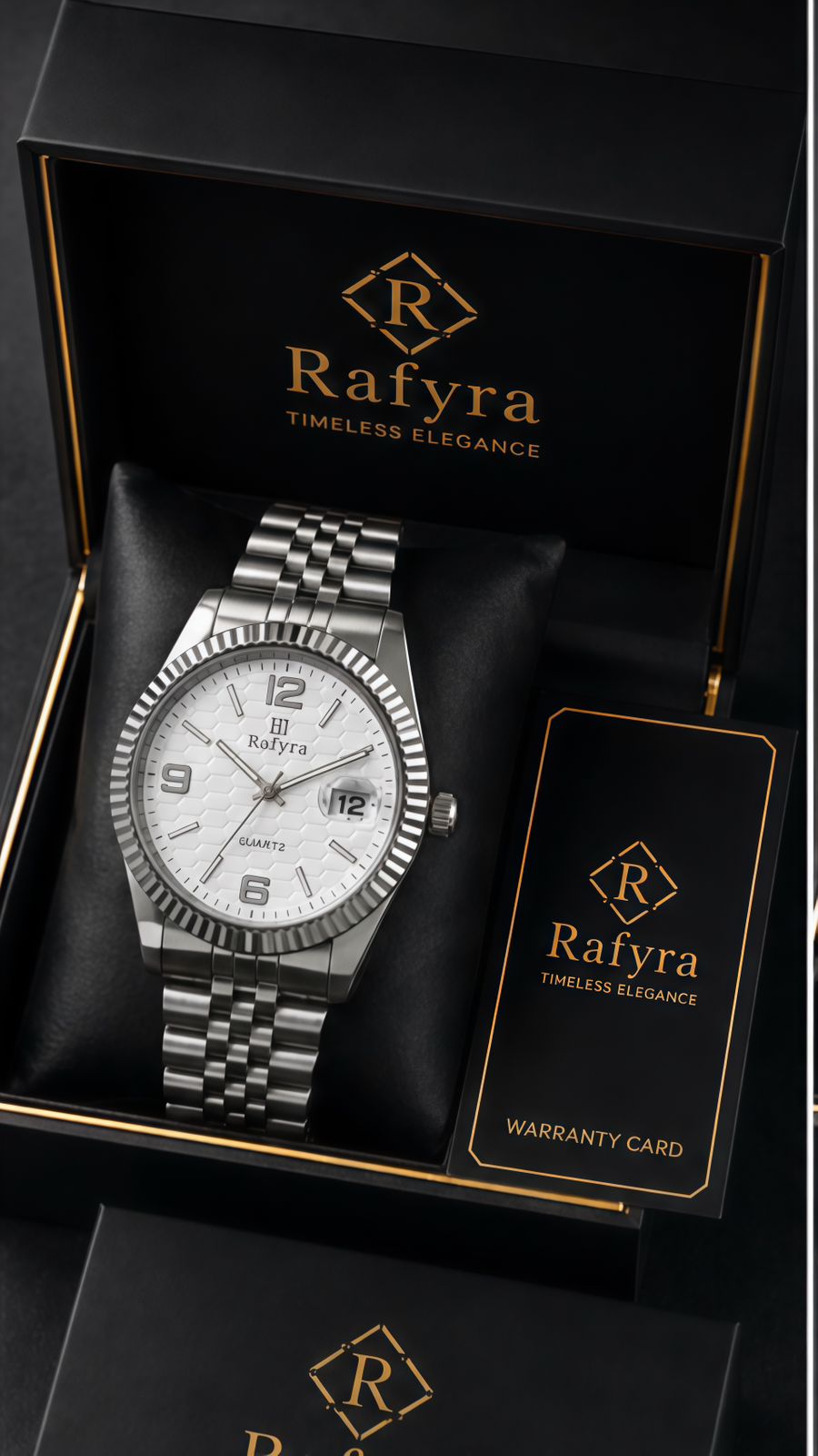 Rafyra Premium Black Steel Quartz Watch – Luxury Men’s Wrist Watch
