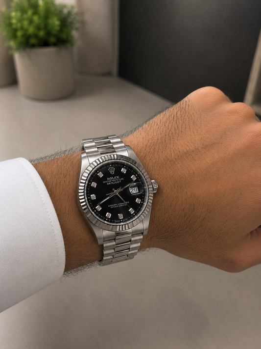 Men’s Silver Stainless Steel Watch – Black Dial | Classic Metal Strap Wristwatch
