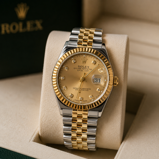 Men’s Two-Tone Stainless Steel Date Watch – Gold Dial