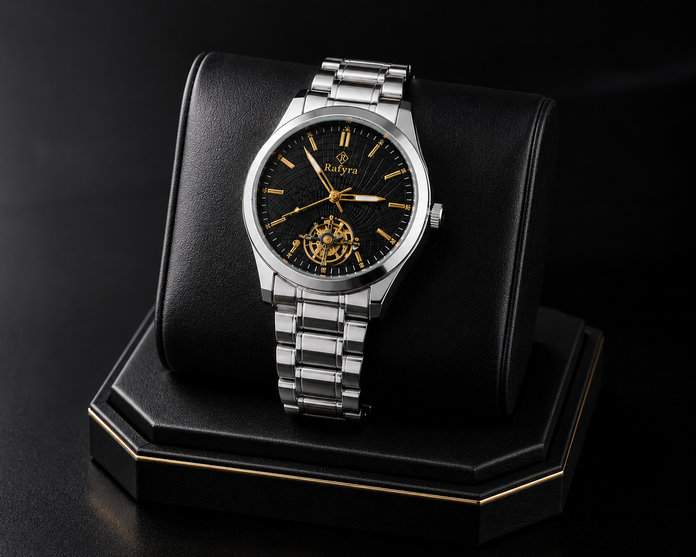 Rafyra Premium Silver Automatic Style Men’s Watch Luxury Stainless Steel Watch with Skeleton Dial Design