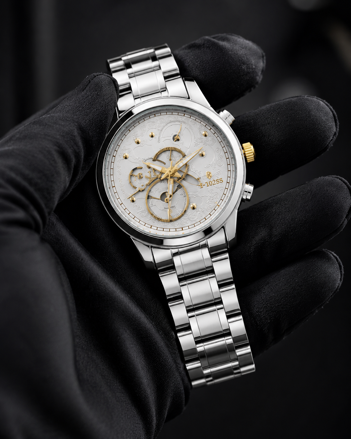 Luxury Silver Skeleton Dial Watch – Premium Stainless Steel Men’s Wristwatch